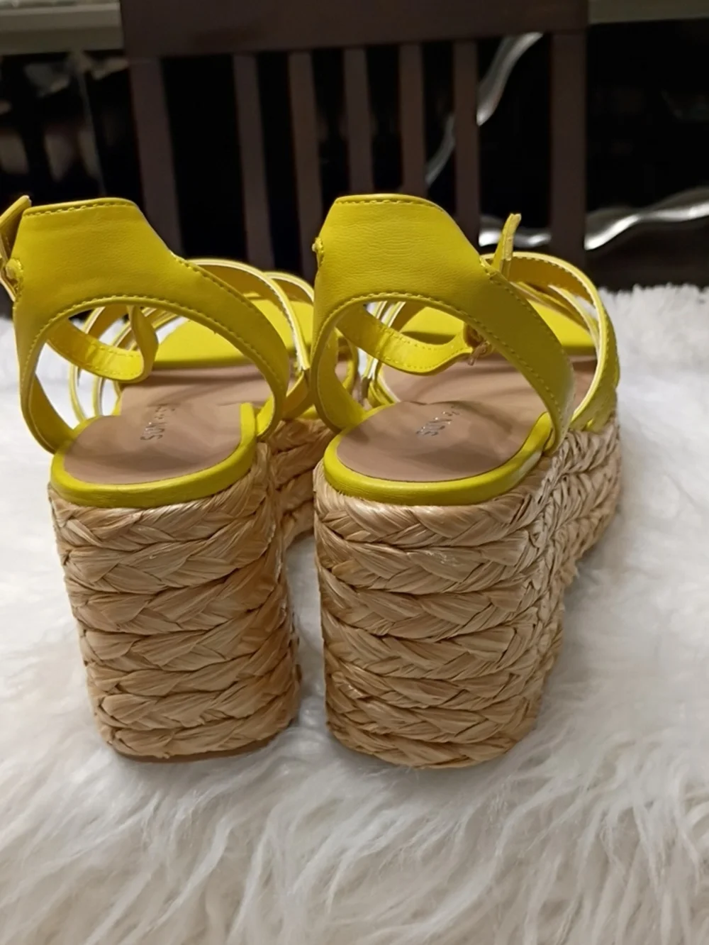 New Sun + Stone Citron Yellow Strappy Rafia Espadrille Platform Sandals 5.5M